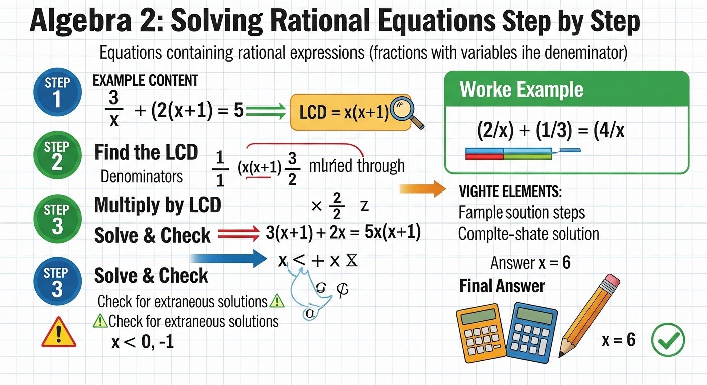 Algebra 2 Solving Rational Equations Step by Step